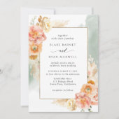 Peach Blush Floral, Sage Waterverf Chic Wedding Kaart (Voorkant)