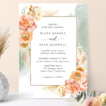 Peach Blush Floral, Sage Waterverf Chic Wedding