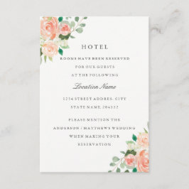 Peach Blush Floral Wedding Hotel Accommodatie Informatiekaartje