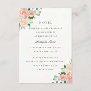 Peach Blush Floral Wedding Hotel Accommodatie Informatiekaartje