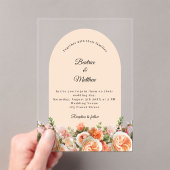 Peach blush florals arch clear wedding acryl uitnodigingen (Insitu (Draagbaar))