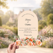 Peach blush florals arch clear wedding acryl uitnodigingen