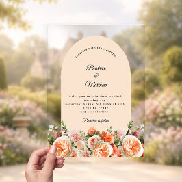 Peach blush florals arch clear wedding acryl uitnodigingen