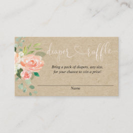 Peach blush girl baby shower diaper raffinage card informatiekaartje