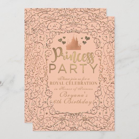 Peach Blush Gold Castle PRINSES FEESTJE Verjaardag Kaart (Voorkant / Achterkant)