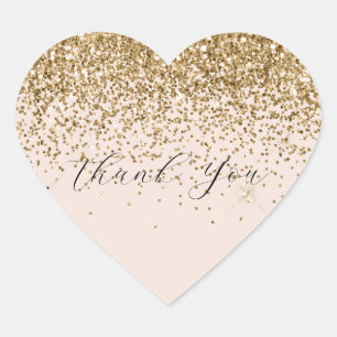 Peach Blush Gold Glam Glitter Thank You Hart Sticker