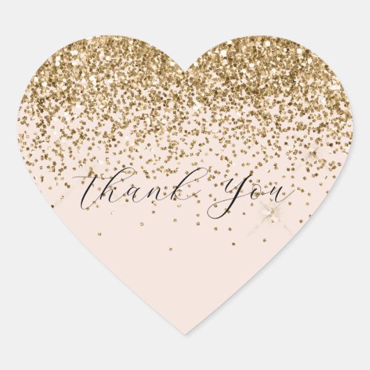 Peach Blush Gold Glam Glitter Thank You Hart Sticker (Voorkant)