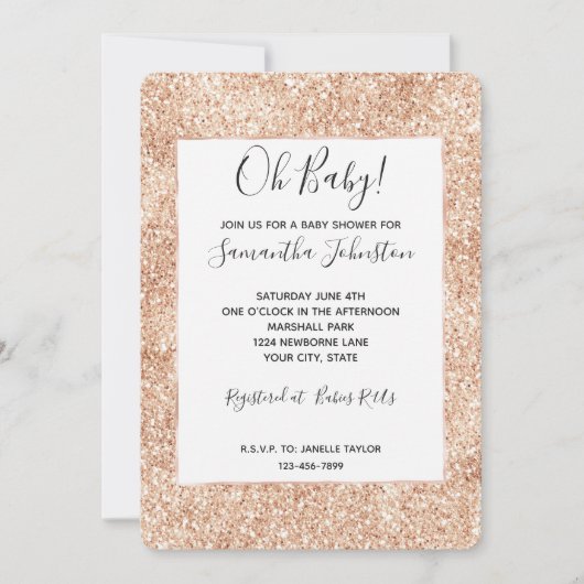 Peach Blush Gold Glitter Baby shower Kaart (Voorkant)