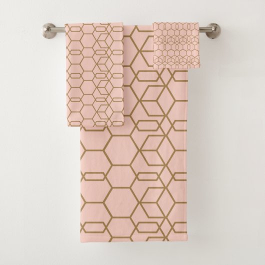 Peach Blush & Gold Modern Boho geometric Glam Bad Handdoek (Insitu)