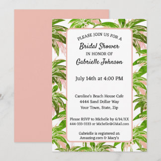 Peach Blush Green Palm Tree Summer Shower Party Kaart