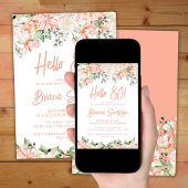 Peach Blush Ivory Bloemen 80ste Verjaardagsfeest Kaart