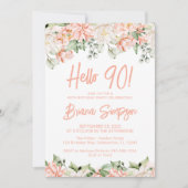 Peach Blush Ivory Bloemen 90ste Verjaardag Party Kaart (Voorkant)