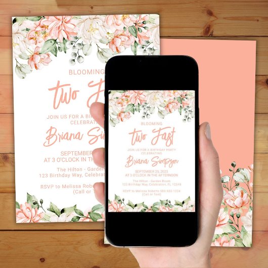 Peach Blush Ivory Bloemen Te Snelle Verjaardag Kaart