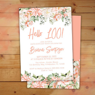 Peach Blush Ivory Floral 100ste verjaardag Kaart