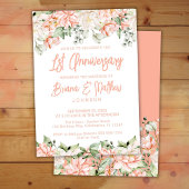 Peach Blush Ivory Floral 1st Wedding Jubileum Kaart