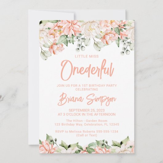 Peach Blush Ivory Floral Eervolle Verjaardag Kaart (Voorkant)