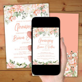 Peach Blush Ivory Floral Wedding Jubileum Kaart
