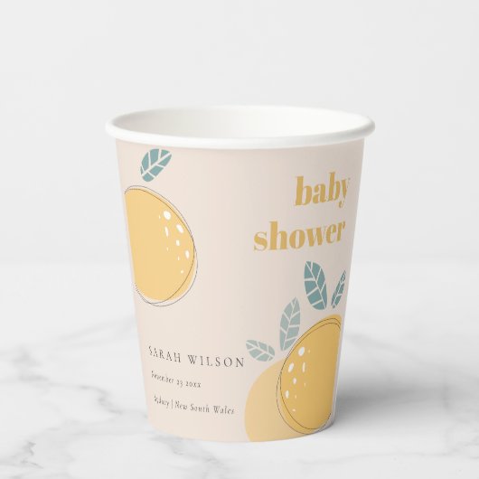 Peach Blush Lemon Citrus Fruity Bold Baby shower Papieren Bekers