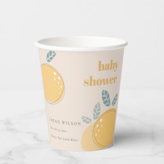 Peach Blush Lemon Citrus Fruity Bold Baby shower Papieren Bekers (Voorkant)