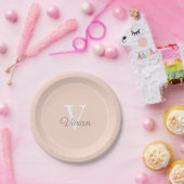 Peach Blush Monogram Birthday Papieren Bordje (Feest)