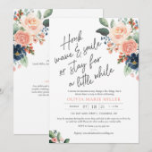 Peach Blush Navy Bridal Shower Invitation drive-by Kaart (Voorkant / Achterkant)