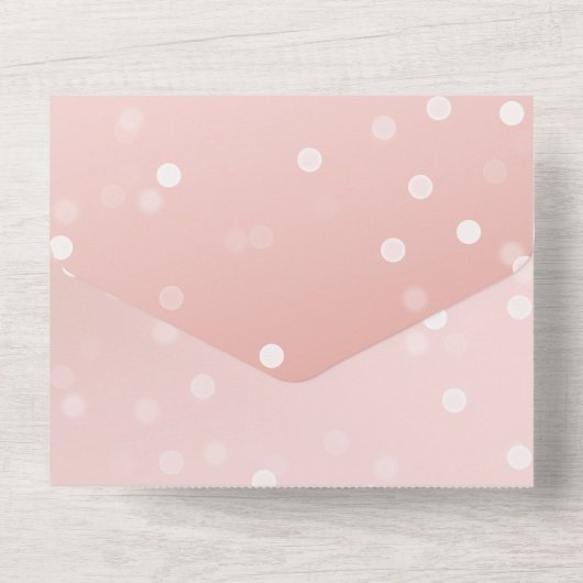 Peach Blush Ombre Confetti Bokeh All In One Uitnodiging (Achterkant)