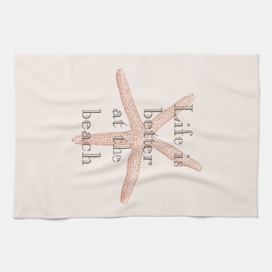 Peach Blush Oranje Strand Zeester Theedoek (Horizontaal)