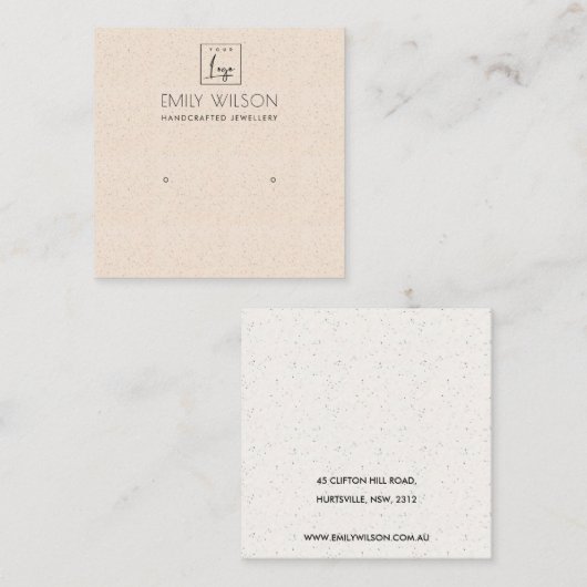 PEACH BLUSH PINK CERAMIC STUD EARRING DISPLAY LOGO VIERKANTE VISITEKAARTJE (Voorkant / Achterkant)