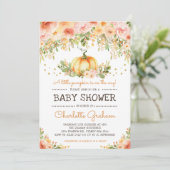 Peach & Blush Pumpkin Baby shower Invitation Chic Kaart (Staand voorkant)