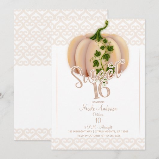 Peach Blush Pumpkin Herfst Sweet 16 Birthday Party Kaart (Voorkant / Achterkant)