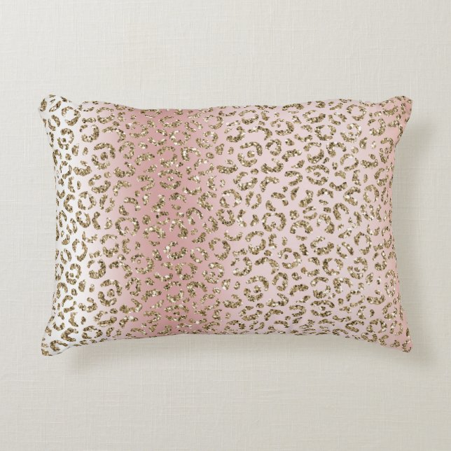Peach Blush Roos Gold Glitter leopard Print   Accent Kussen (Voorkant)