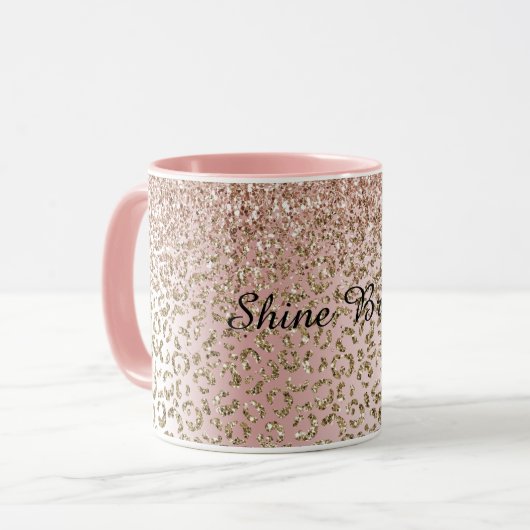 Peach Blush Roos Gold Glitter leopard Print Mok (Voorkant links)