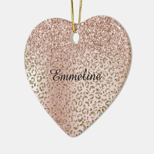 Peach Blush Roos Gold Glitter Leopard Print Name Keramisch Ornament (Links)