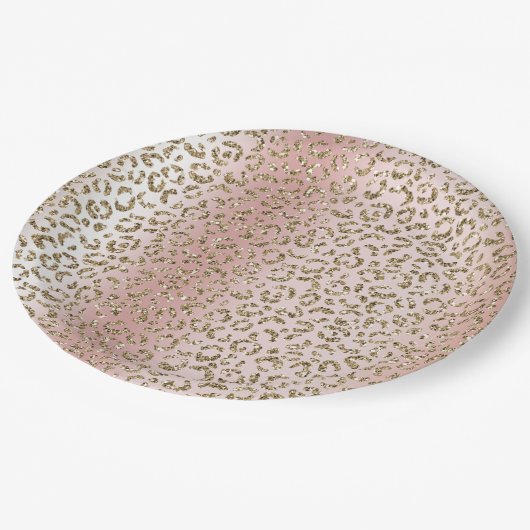 Peach Blush Roos Gold Glitter leopard Print Papieren Bordje (Gekanteld)