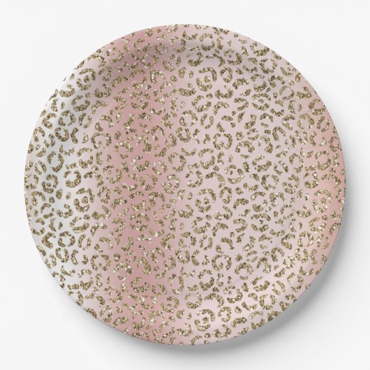Peach Blush Roos Gold Glitter leopard Print Papieren Bordje (Voorkant)