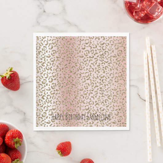Peach Blush Roos Gold Glitter leopard Print Servet (Insitu)