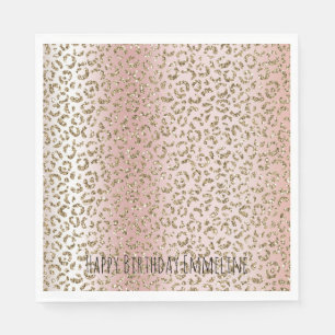 Peach Blush Roos Gold Glitter leopard Print Servet