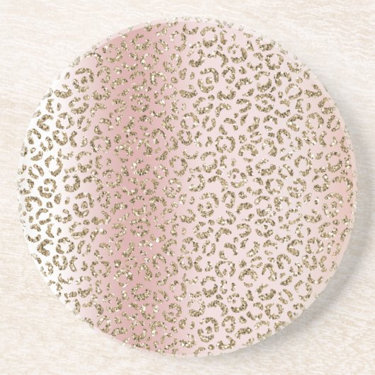Peach Blush Roos Gold Glitter leopard Print Zandsteen Onderzetter (Voorkant)