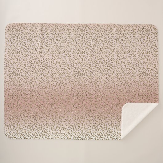 Peach Blush Roos Gold Glitter Leopard Sherpa Deken (Voorkant (horizontaal))