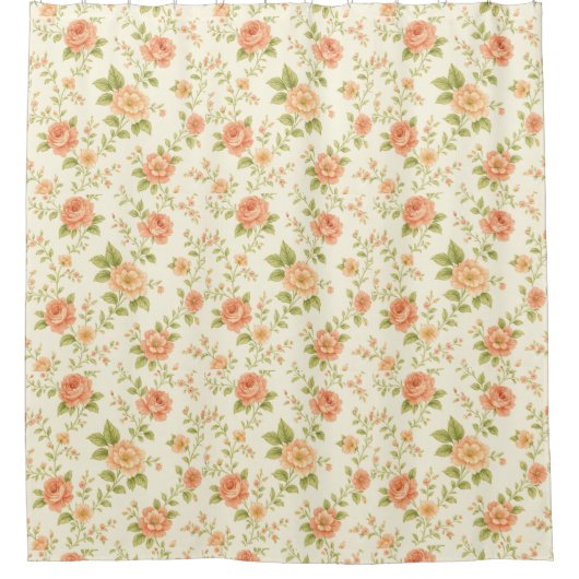 Peach Blush  Rose Floral   Douchegordijn (Voorkant)