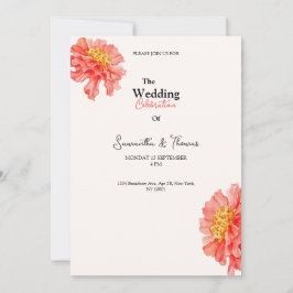 Peach Blush roses classy wedding invitation Kaart