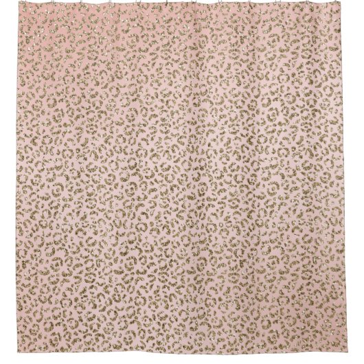 Peach Blush roze glitter Gold leopard print     Douchegordijn (Voorkant)