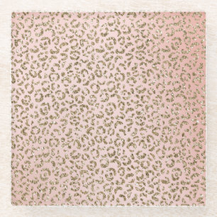 Peach Blush roze glitter Gold leopard print   Glazen Onderzetter