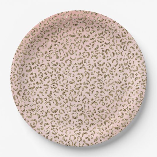 Peach Blush roze glitter Gold leopard print        Papieren Bordje (Voorkant)