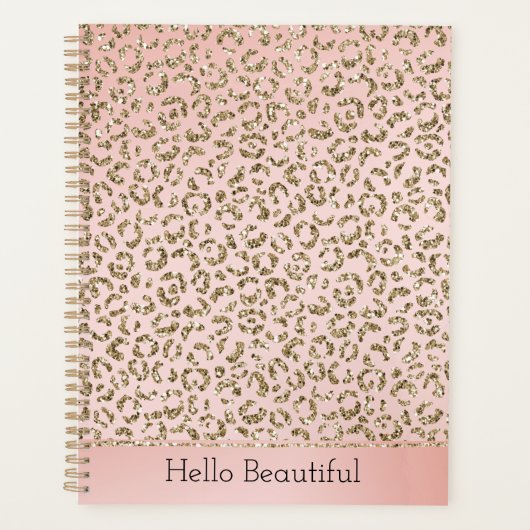 Peach Blush roze glitter Gold leopard print    Planner (Voorkant)