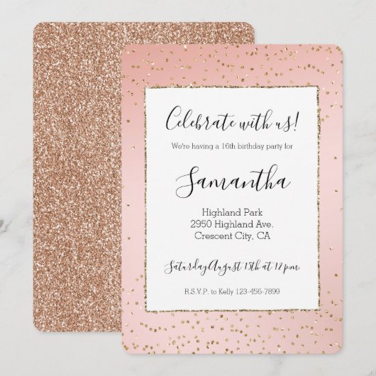 Peach Blush roze ombre Gold Glitter Confetti Kaart (Voorkant / Achterkant)