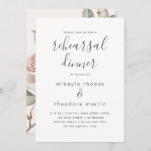 Peach Blush Rozen bruiloft repetitie diner Kaart