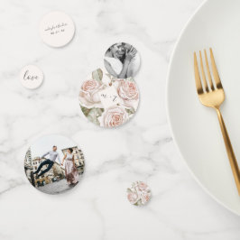 Peach Blush Rozen foto en naam bruiloft Confetti