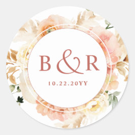 Peach Blush, Rust Oranje Wedding Envelope / Favor Ronde Sticker