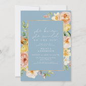 Peach Blush Spring Floral Dusty Blue Afstuderen Kaart (Voorkant)